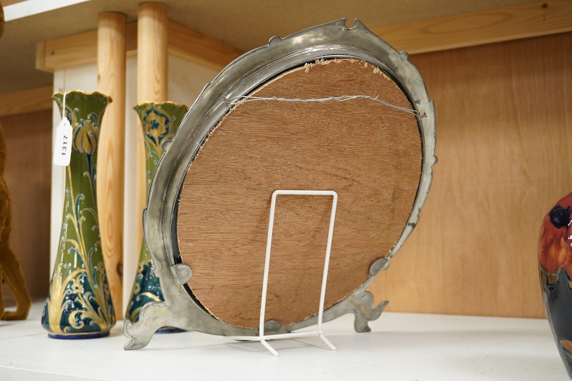 Giovanni Patrini for Athena, a mid-century cast pewter dressing mirror, stamped verso, 37cm high